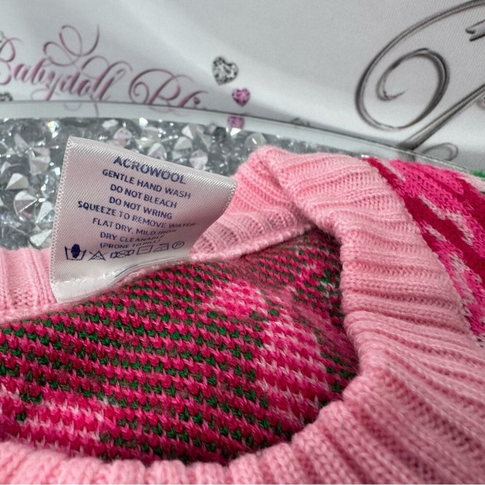 612 league sweater roses knit wool pink green luxe crew neck pull over flowers - Picture 9 of 11